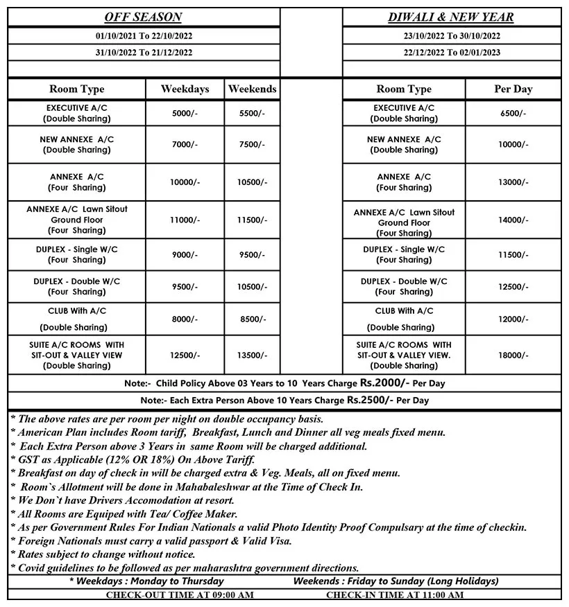 Fountain Hotel Mahabaleshwar Price